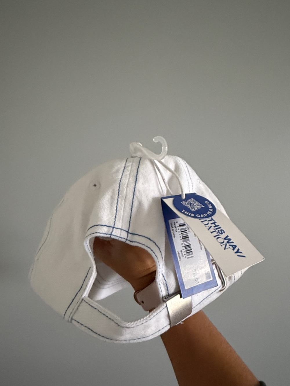 Embroidered White Baseball Cap with Blue Stitching - Picture 2 of 2